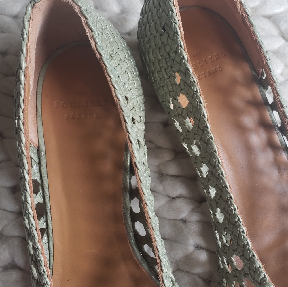 Sezane Woven Laura Court Block Heel Pumps in Sage Green - Picture 8 of 17